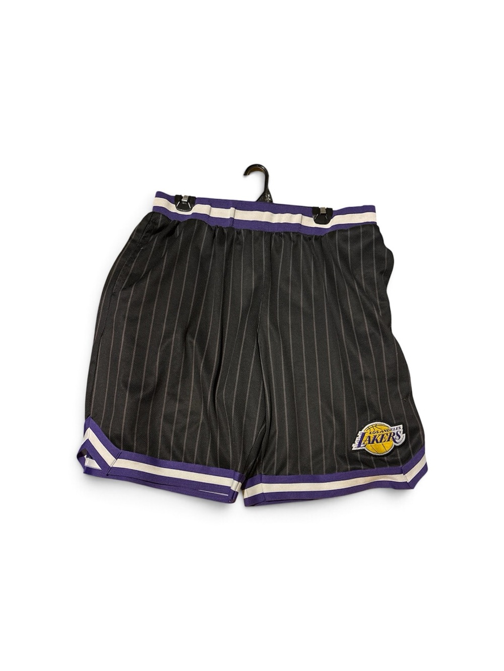 NBA Los Angeles Lakers Black Pinstripe Shorts with Purple & White Trim size L
